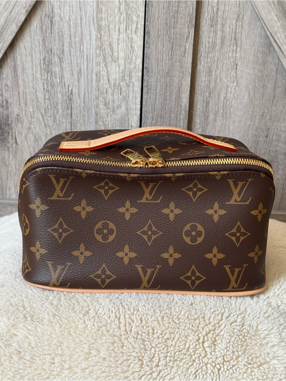Louis Vuitton Brown Monogram Toiletry Bag with Vachetta Handle